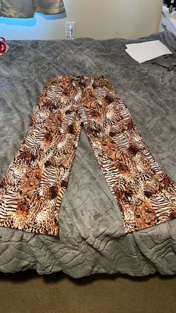 Mixed Animal Print Wide-Leg Pants