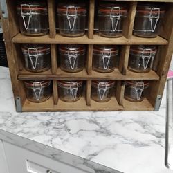 Vintage Apothecary Shelf . Comes With 12 Jars. 