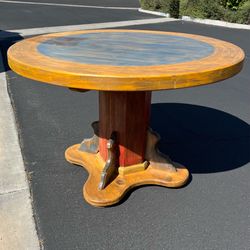 Mexican Southwest Rustic Hand painted Pine Wood round Dining Table