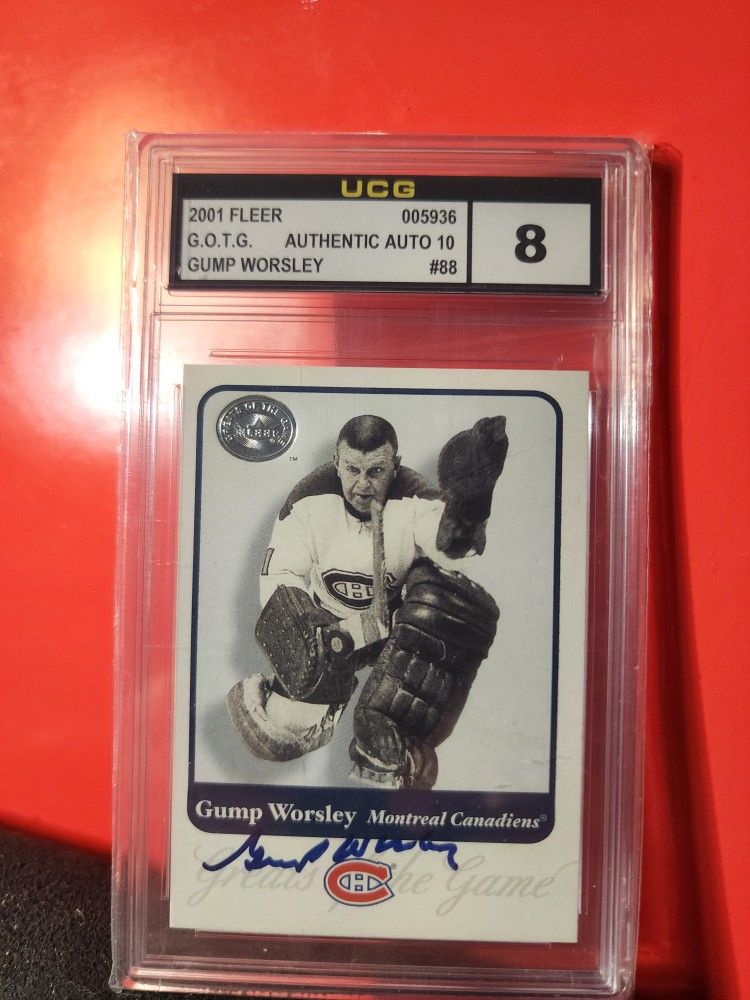 Gump Worsley 2001-02 Fleer Greats of Game card #88-Montreal Canadiens(HOF) Autographed UCG 10/8