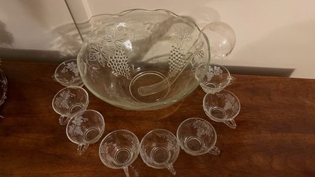 Glass Punch Bowl Set with Ladle and Cups