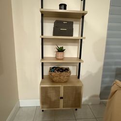 Light Wood Shelving Unit with Cabinet