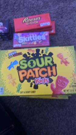 Sour patch kids, Mike and dukes, skittles, Reese’s pieces, m&m.