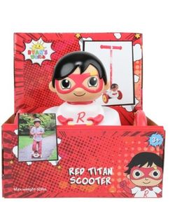 Ryan's World Red Titan 3D Scooter with 3 Wheels and Tilt to Turn- Red, For Boys and Girls Ages 3+, Max Weight 75lbs, Foot-Activated Brakes  .

