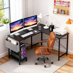 50 Inch L-Shaped Computer Desk,Gaming Desk with Durable Metal Frame,Corner Desk with Side Storage Bag & CPU Stand for Home Office Gaming Study,Black