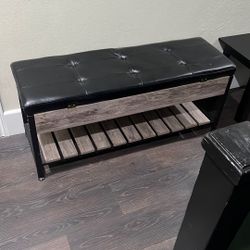Leather Ottoman And Two Black Mini Tables 