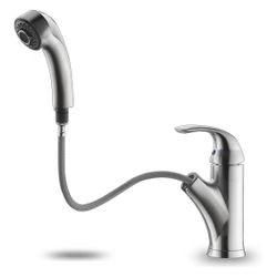 Kitchen Faucet with Sprayer, Chrome Kitchen Sink Faucet with Pull Out Sprayer, Single Handle 1 Hole Kitchen Faucets Solid Brass Commercial RV Kitchen 