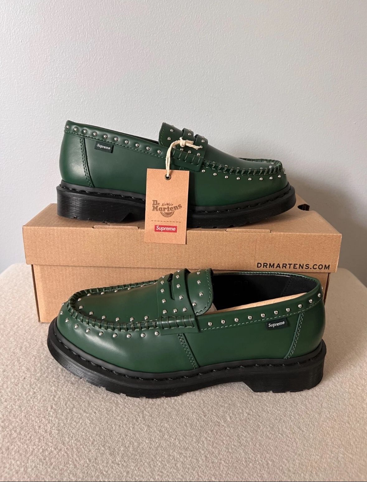 Supreme x Dr. Martens Studded Penton Loafers - Men's Size 9 - Green - NEW