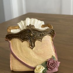3 7/8" Vintage Hand Bag Figurine With Gloves & Flowers  
