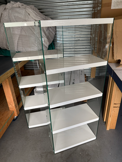 Pair of Modern Glossy White & Glass Bookshelves
