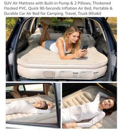 SUV Air Mattress with Built-in Pump & 2 Pillows, Thickened Flocked PVC, Quick 90-Seconds Inflation