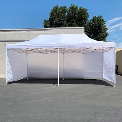 (New) $240 Heavy Duty 10x20 ft Canopy Ez Pop Up Tent with (4) Sidewalls, Color White or Blue