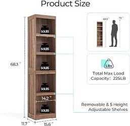 5-Shelf Bookcase, Narrow Bookshelves Floor Standing Display Storage Shelves 68 in Tall $60