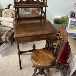 Antique Ladies Desk And Organ Chair