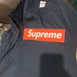 Supreme Long Sleeve Large Navy Shirt With Sticker