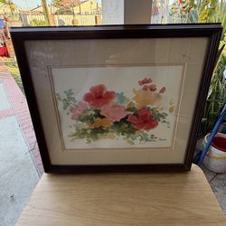 Colorful Floral Watercolor Painting Signed Jeanne Down