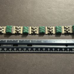 Vintage Mexico Sterling Silver & Jade Panel Link Bracelet 41 Grams Original Owner In Excellent Condition 