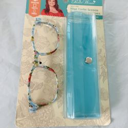 Pioneer Woman Llight Blue Floral Blue Light Screen Protection Glasses with Case
