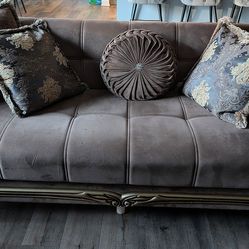 2 Velvet Chocolate Brown Couches. 89 inches long 34 wide