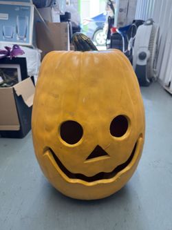 Vintage Hard Foam Lighted Halloween Blow Mold Jack-O-Latern 19”