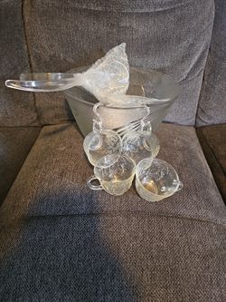 Glass Punch Bowl With 8 Glass Cups