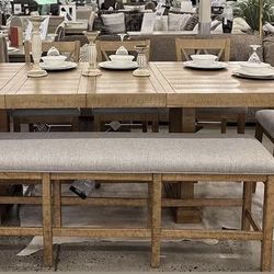 Dining Table, 6 Chairs, Bench 