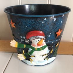Metal Snowman Candy Dish or Plant Holder 