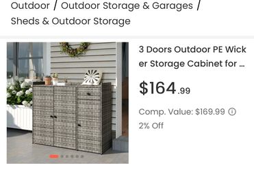 3-Door Outdoor PE Wicker Storage Cabinet