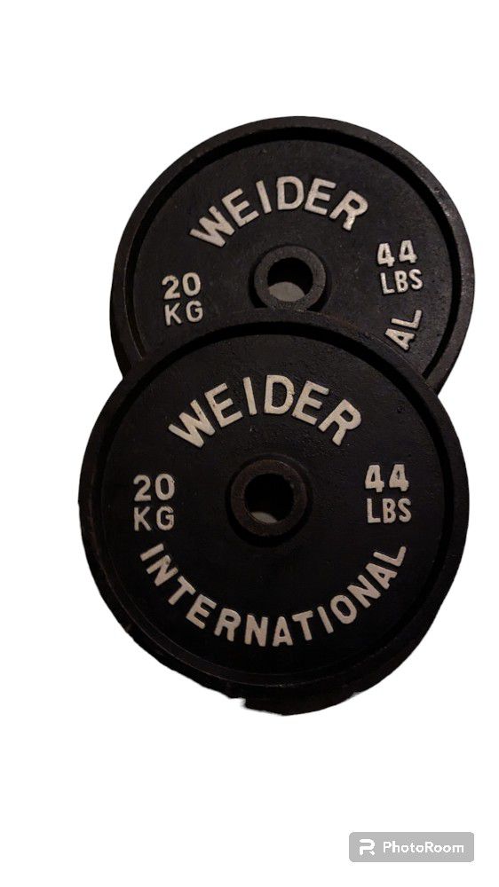 (2) Weider Olympic 20kg 44lb Olympic Weight Plates 44 lbs Each  88 Lbs