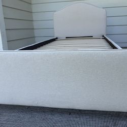 Neutral Upholstered Twin Bed Frame with Slats – Excellent Condition