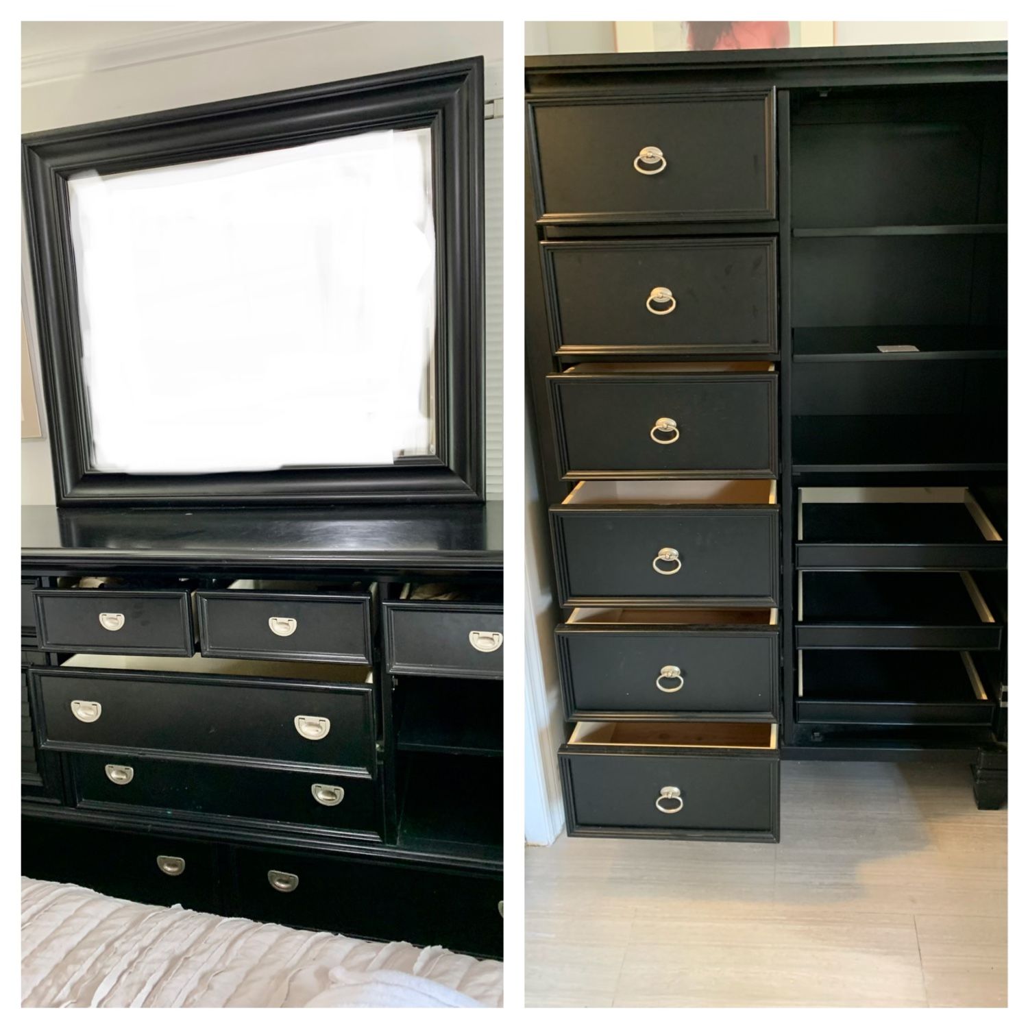 Armoire Gentlemen’s Highboy Chest/Dresser & Mirror  All Solidly Crafted Hardwoods 