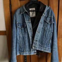 Vintage Heavy Duty Leather motorcycle Jacket with a Levis jean jacket overcoat