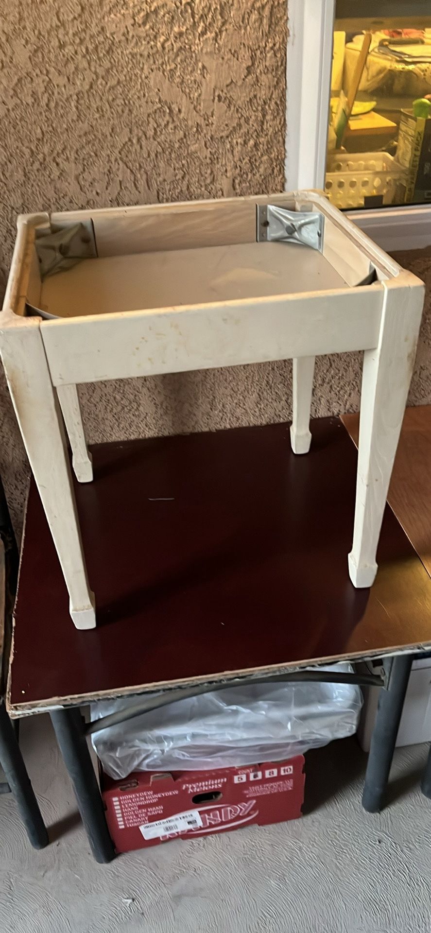 Antique Collectibles. Smaller Table. Long 17 Inch, 15 Inch, height 18 Inch 