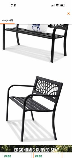 Black Metal Garden Bench Patio Park Bench with Mesh Pattern Backrest, Sleek Legs for Porch, Lawn, Yard