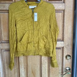 ANTHROPOLOGIE Maeve Satin Bomber Jacket  Light Weight  M 120 Yellow Green