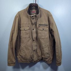 Levi's Khaki Cotton Canvas Utility Field Jacket Zip & Snap Closure Size Xl 81126