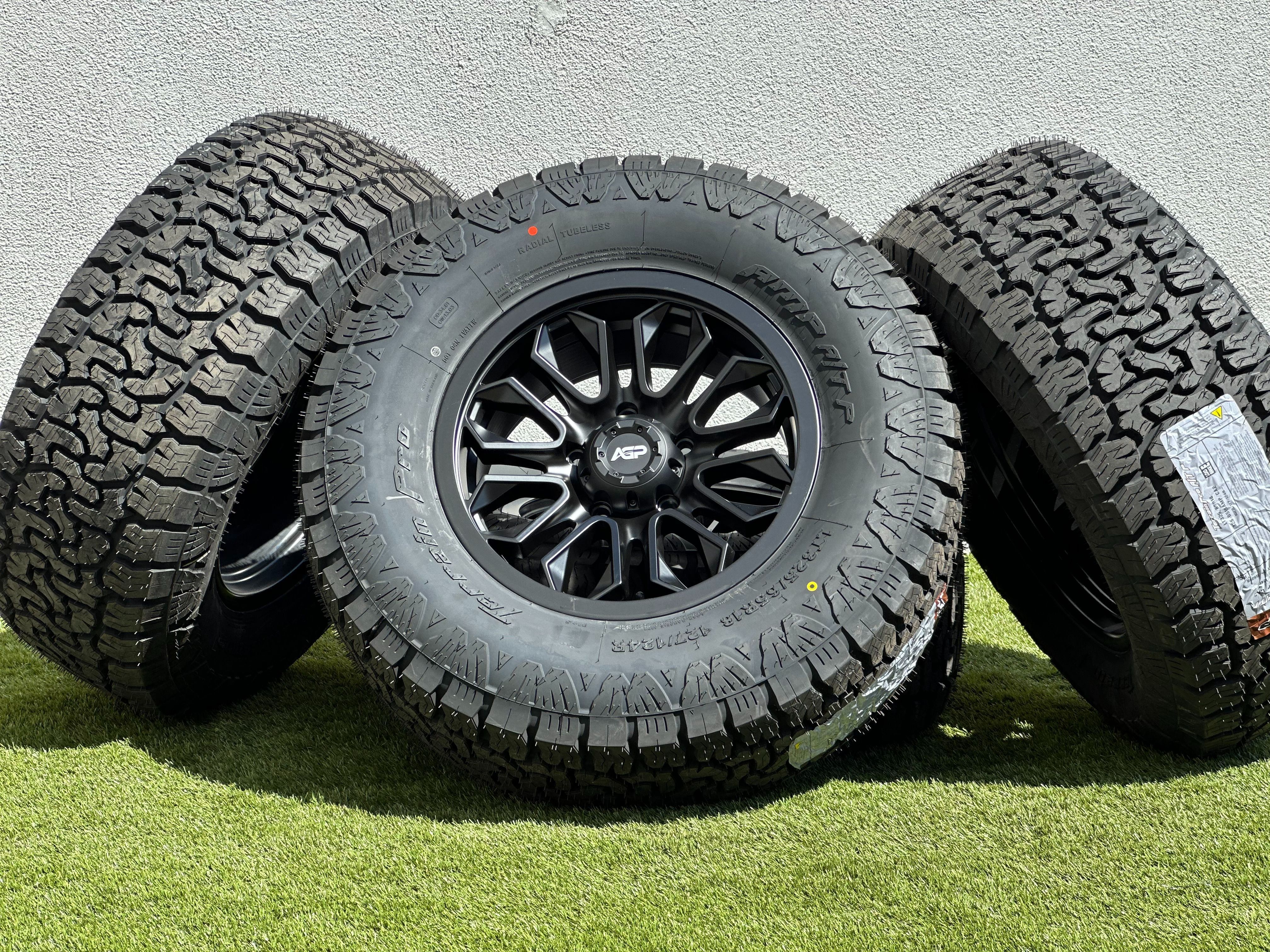 New 18” AGP HD304 Rims 5x150mm Toyota Tundra Wheels AMP All Terrain Tires 325/65R18 Sequoia LX570