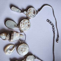 Beautiful .925 Silver Sajen Large Mother Of Pearl Necklace