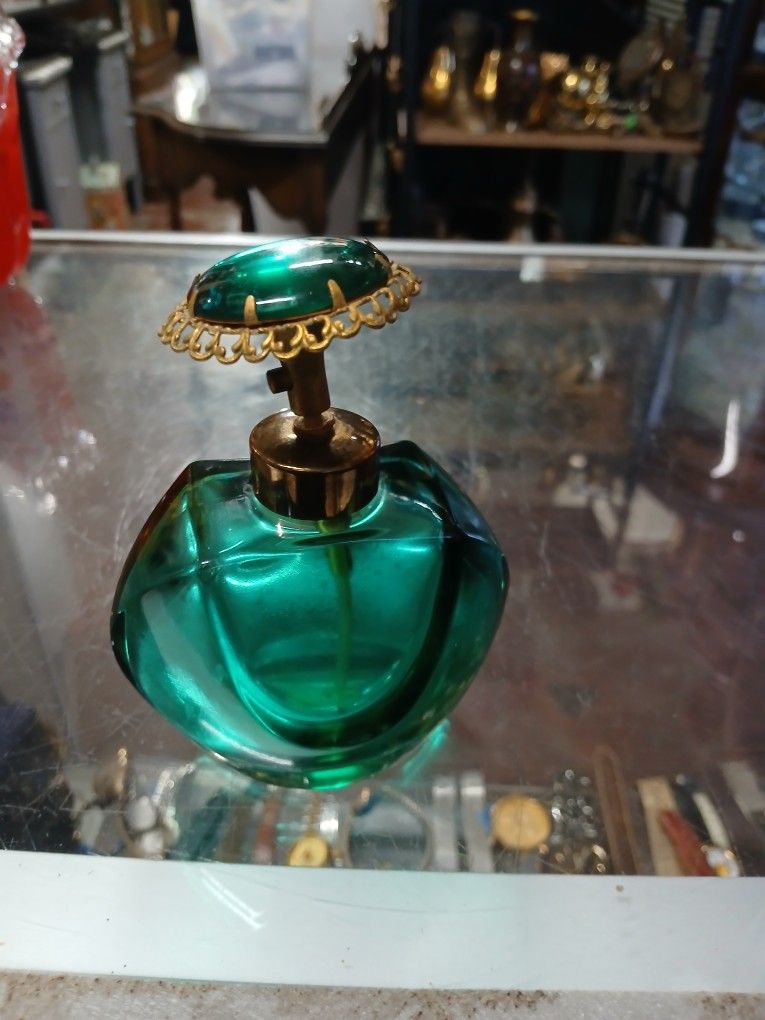 Vintage Devilbiss Perfume Bottle Green Glass Made In W. Germany