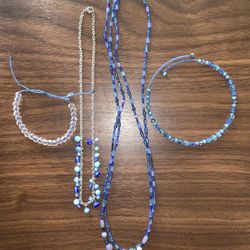 Lot Of Blue Bracelet And Necklaces 