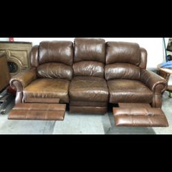 Brown leather sofa recliner