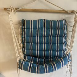 Northlight Macrame Cotton Hammock Chair with Striped Cushion - 46" × 35.25" - Cream and 
