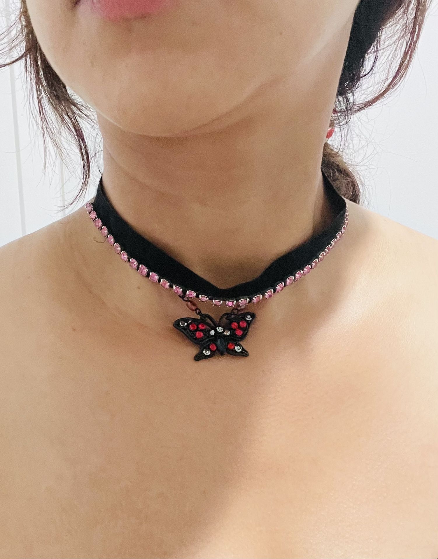 Gothic Sparkly Choker With Black Butterfly Pendant For Halloween Costume Jewelry For Women