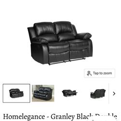 Black Leather Love Couch, Electric reclinable 