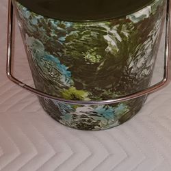 Vintage Olive Green Floral Ice Bucket with Padding for Insulation