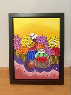Peruvian Handmade 3D Floral Market Painting – One-of-a-Kind