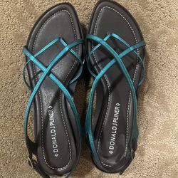 Brand New in Box, DONALD J PLINER Strappy Wedge Sandals, Metallic Turquoise , Size 9