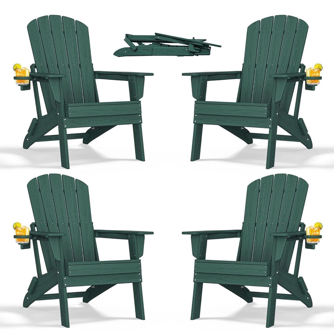 Folding Adirondack Chair with Cup Holder Set of 4(Jh3153B)