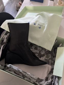 Off white black Dolls Leather Wedge Boot