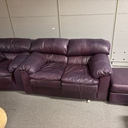3-Piece Purple Leather Set – Sofa, Chair & Matching Ottoman